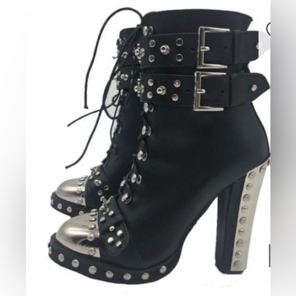 NWOT: Studded Black & Silver Hobnail Boots